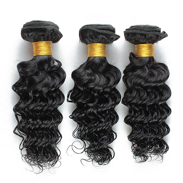  3 Bundles Brazilian Hair Curly Deep Wave Curly Weave Human Hair Natural Color Hair Weaves / Hair Bulk 8-26 inch Human Hair Weaves Hot Sale Human Hair Extensions