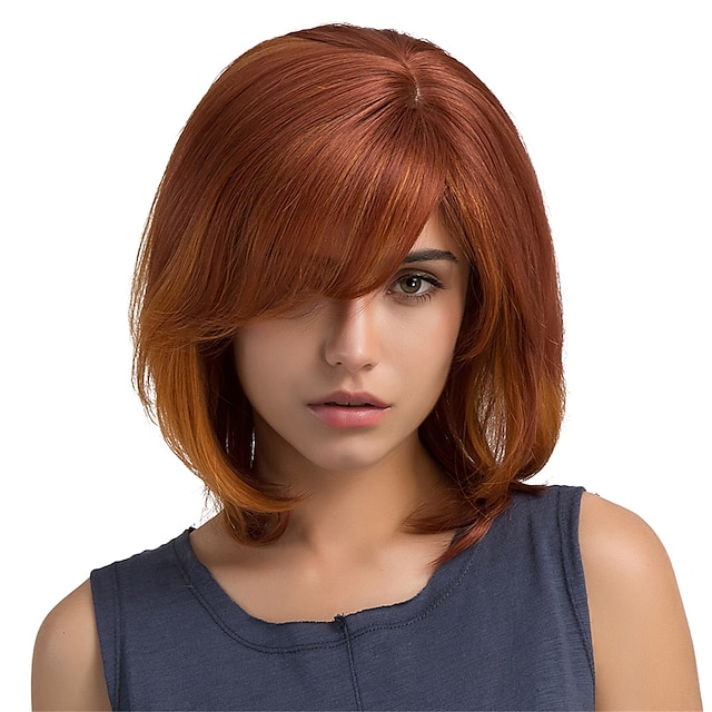 Emberi haj keverék Paróka Egyenes Klasszikus Rövid frizurák 2020 Klasszikus Egyenes Ombre Géppel készített Piros Napi