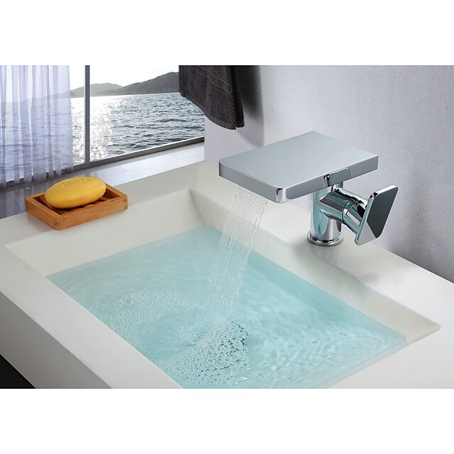  Bathroom Sink Faucet - Waterfall Chrome Centerset Single Handle One Hole