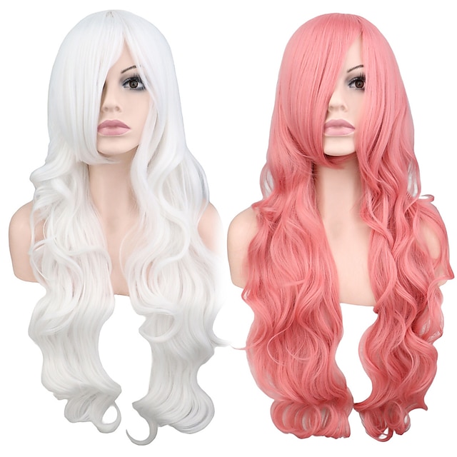  Synthetic Wig Wavy Wavy Wig Pink Long Pink White Synthetic Hair Women's White Pink