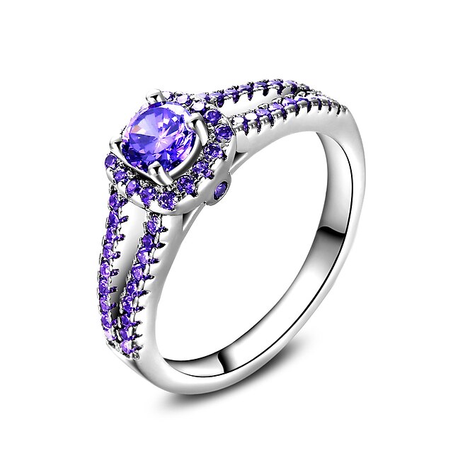  Women's Ring Synthetic Sapphire Royal Blue Silver Round Elegant Vintage Wedding Anniversary Jewelry / Business / Engagement