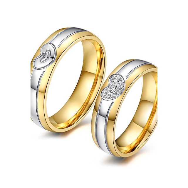  Casal Anéis de Casal Zircônia cúbica Dourado Banhado a Ouro 18K Zircônia Cubica Aço Titânio Redonda Elegante Fashion Casamento Aniversário Jóias Adorável / Diário / Noivado