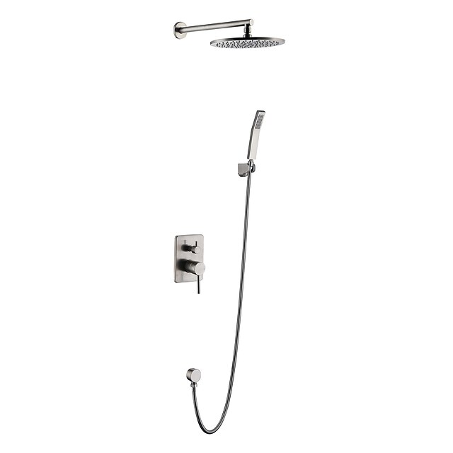  Shower Set Set - Rainfall Contemporary Nickel Brushed Wall Mounted Ceramic Valve Bath Shower Mixer Taps / Brass / Two Handles Four Holes