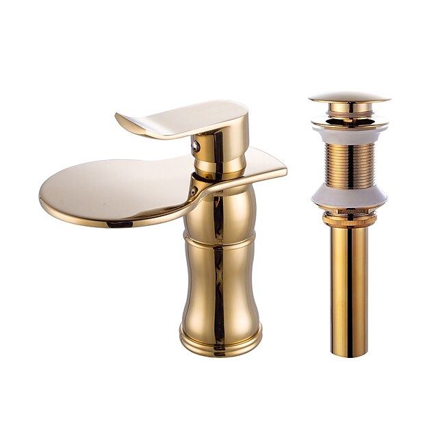  Faucet Set - Waterfall Gold Centerset Single Handle One HoleBath Taps