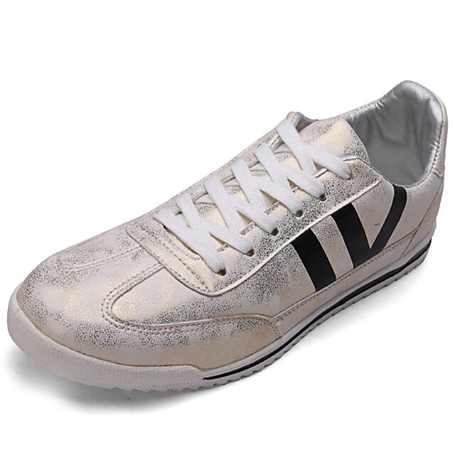  Men's Cowhide Spring / Fall Comfort Athletic Shoes Walking Shoes Gold / Silver / Lace-up