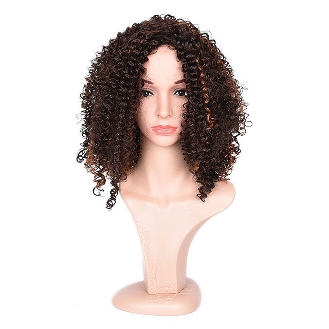  Syntetiske parykker Krøllet Afro Brun Dame Lokkløs Naturlig parykk Medium Syntetisk hår