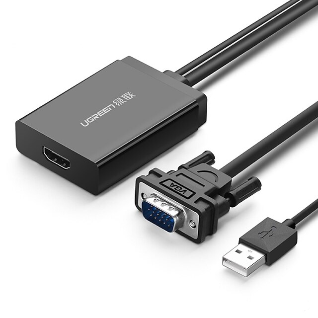  UGREEN 3 VGA HDMI 1.4 / USB 2.0 Uros - Naaras 0.5M (1.5Ft)
