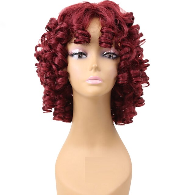  Synteettiset peruukit Kihara Kihara Peruukki Lyhyt Punainen Synteettiset hiukset Naisten Afro-amerikkalainen peruukki Punainen