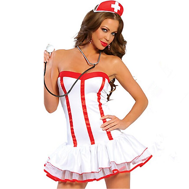  Career Costumes Nurse Cosplay Costume Party Costume Women's Hospital Services Uniforms Christmas Halloween New Year Festival / Holiday Halloween Costumes Outfits White Color Block