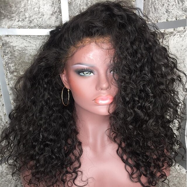  Human Hair Lace Front Wig Curly 150% Density 100% Hand Tied African American Wig Natural Hairline Medium Long Women's Human Hair Lace Wig