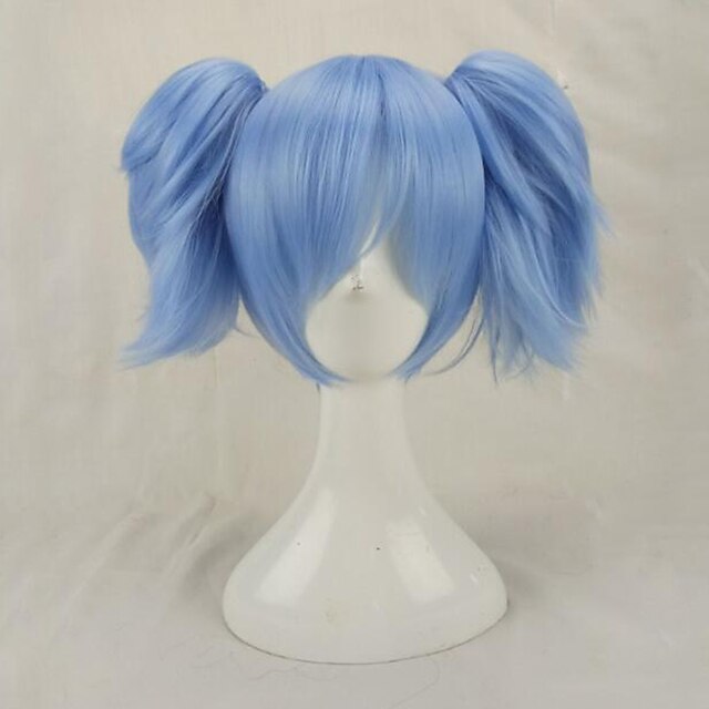  perruque synthétique droite droite avec queue de cheval perruque mi-longue cheveux synthétiques bleu clair femme blue hairjoy