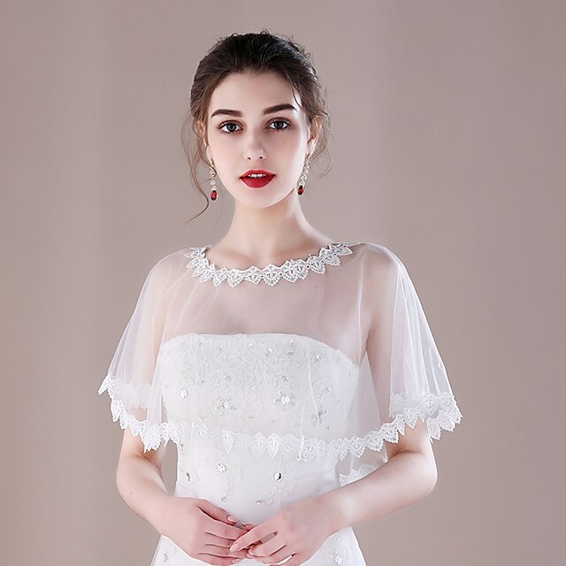  Tulle Wedding Party / Evening Women's Wrap With Lace Capelets