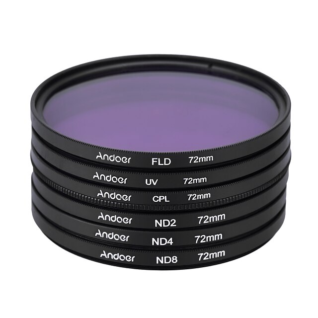  Andoer 72mm UV CPL FLD ND(ND2 ND4 ND8) Photography Filter Kit Set Ultraviolet Circular-Polarizing Fluorescent Neutral Density Filter