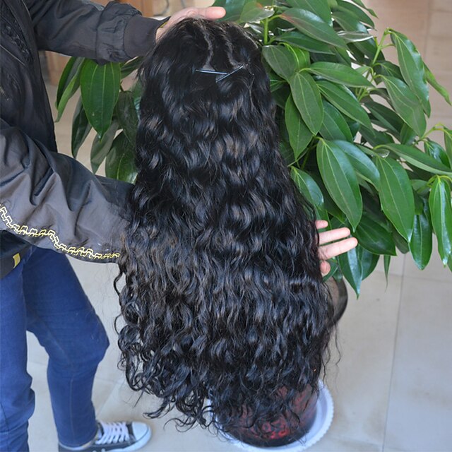  Aidot hiukset Lace Front Peruukki tyyli Brasilialainen Laineita Luonto musta Peruukki 130% Hiusten tiheys 8-24 inch ja vauvan hiukset Luonnollinen hiusviiva Afro-amerikkalainen peruukki 100 / Lyhyt