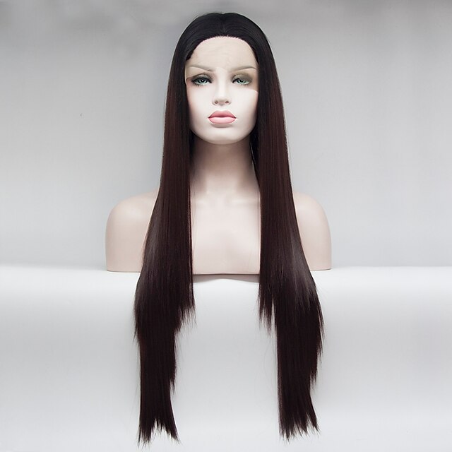  Synthetic Lace Front Wig Straight Straight Lace Front Wig Medium Length Long Black / Dark Auburn Synthetic Hair Women's Brown