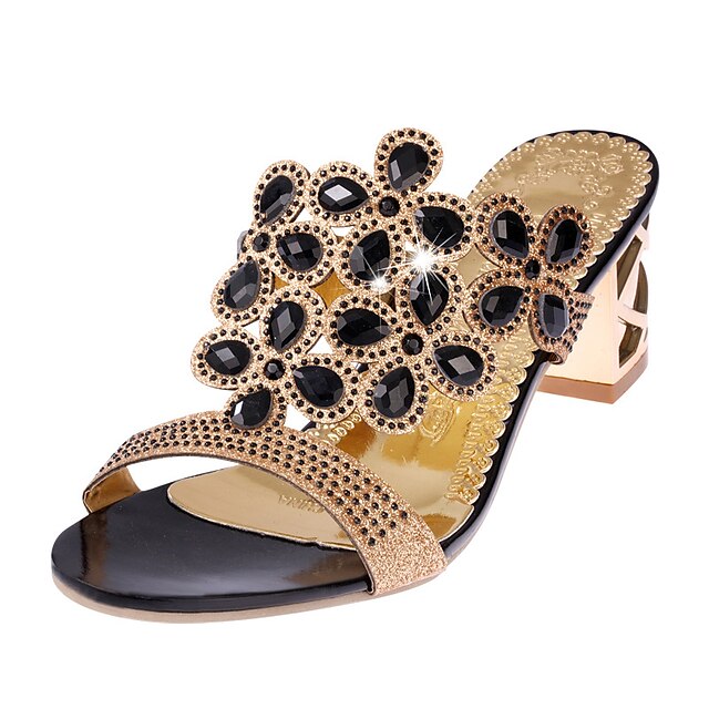  Women's Sandals Glitter Crystal Sequined Jeweled Plus Size Block Heel Sandals Rhinestone Comfort Glitter Summer Black Gold Blue