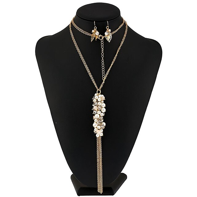  Women's Pearl Necklace / Earrings Bridal Jewelry Sets Pearl Necklace Tassel Flower Ladies Unique Design Dangling Tassel Fashion Euramerican Imitation Pearl Earrings Jewelry White For Wedding