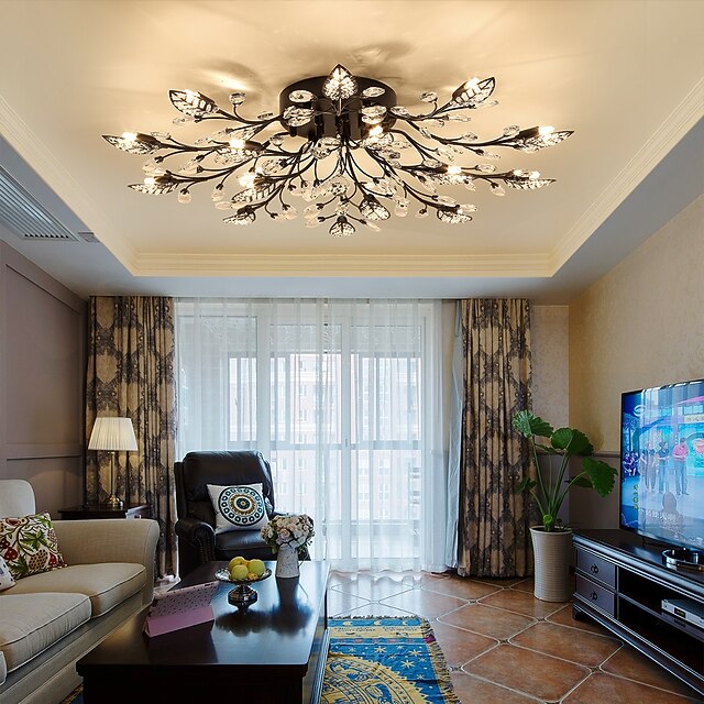  Plafones de 90 cm de 15 luces, luces de montaje empotrado de cristal led, acabados pintados de metal, diseño elegante y moderno de flores de 200-240v / 110-120v
