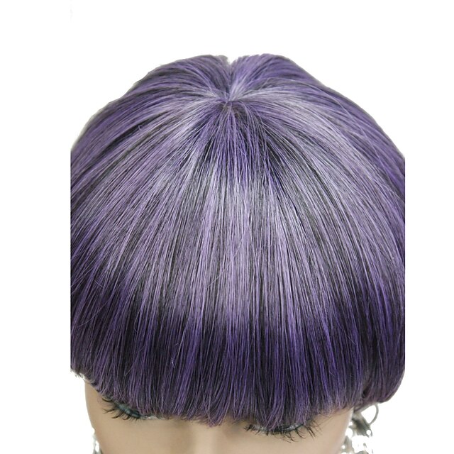  Perucas sintéticas Liso Corte Bob / Com Franjas Cabelo Sintético Roxo Peruca Mulheres Curto Sem Touca Roxo