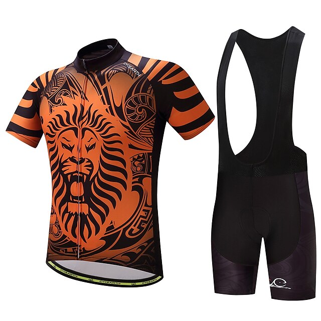  Men's Cycling Jersey with Bib Shorts Lion Bike Clothing Suit Quick Dry Back Pocket Sports Lion Mountain Bike MTB Road Bike Cycling Clothing Apparel
