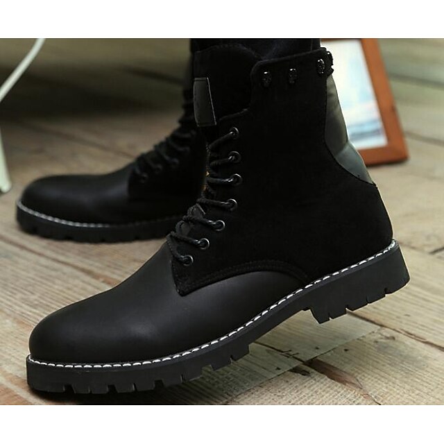  Men's Shoes Real Leather Winter Combat Boots Boots For Casual Black Brown