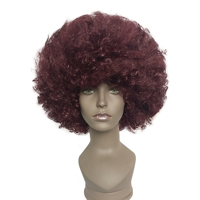  Synteettiset peruukit Pilailuperuukit Afro Kinky Curly Kinky Curly Afro Peruukki Lyhyt Musta / tumma Wine Synteettiset hiukset Naisten Punainen