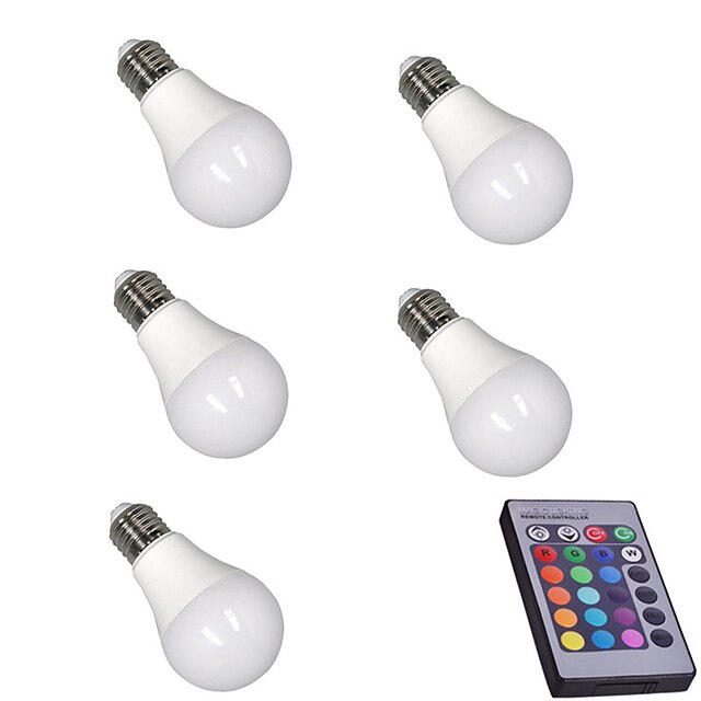  5pcs 5 W Okos LED izzók 400 lm E26 / E27 A60(A19) 15 LED gyöngyök SMD 5050 Tompítható Távvezérlésű Dekoratív RGBW 85-265 V / RoHs