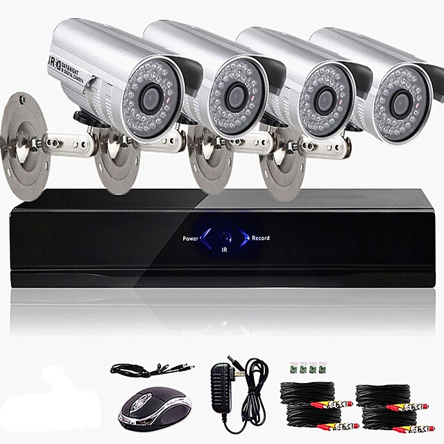  Ultra Low Price 4CH CCTV DVR Kit (4 Outdoor Waterproof 800TVL Color Cameras)