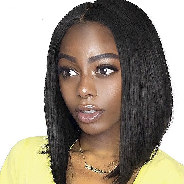  Remy Human Hair Glueless Lace Front Lace Front Wig Bob style Brazilian Hair Straight Yaki Wig 130% 150% Density with Baby Hair Natural Hairline African American Wig 100% Hand Tied Women's Short