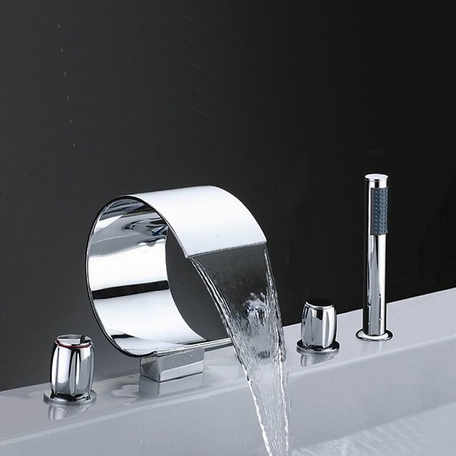  Bathtub Faucet - Contemporary Chrome Roman Tub Brass Valve Bath Shower Mixer Taps / Three Handles Five Holes