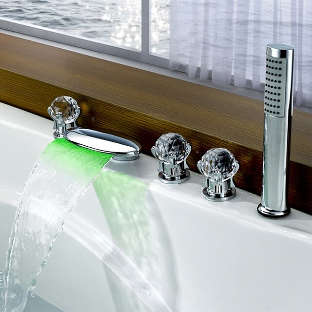  Ammehana - Nykyaikainen Kromi Roomalainen kylpyamme Messinkiventtiili Bath Shower Mixer Taps / Kolme kahvat viisi reikää