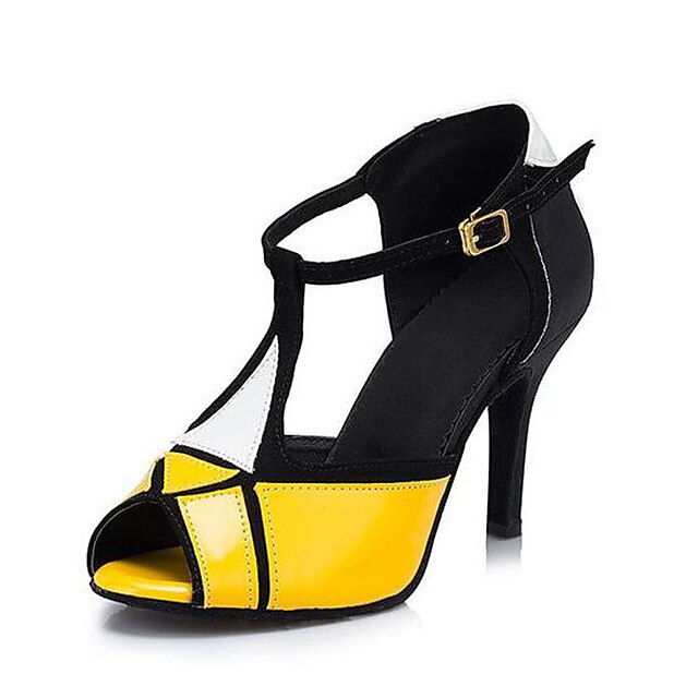  Mulheres Sapatos de Dança Latina Courino Salto Recortes / Bloco de Cor Salto Agulha Personalizável Sapatos de Dança Amarelo