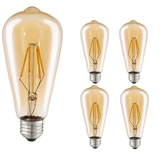  5pcs 4 W LED Filament Bulbs 360 lm E26 / E27 ST64 4 LED Beads COB Decorative Warm White 220-240 V / 5 pcs / RoHS