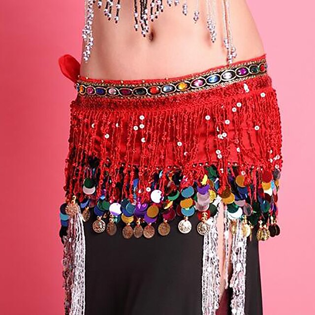  Belly Dance Hip Scarves Women's Performance Chiffon Sequin Hip Scarf