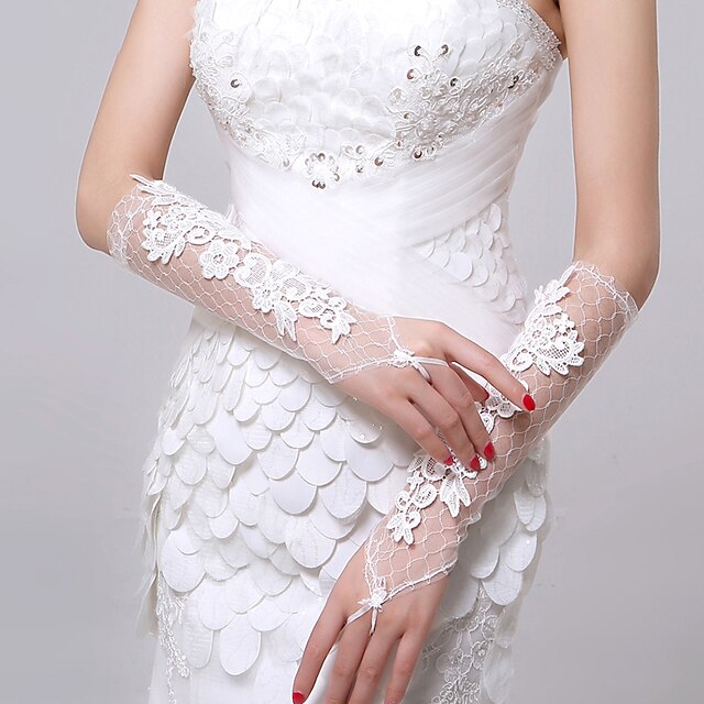  Lace Elbow Length Glove Bridal Gloves With Appliques