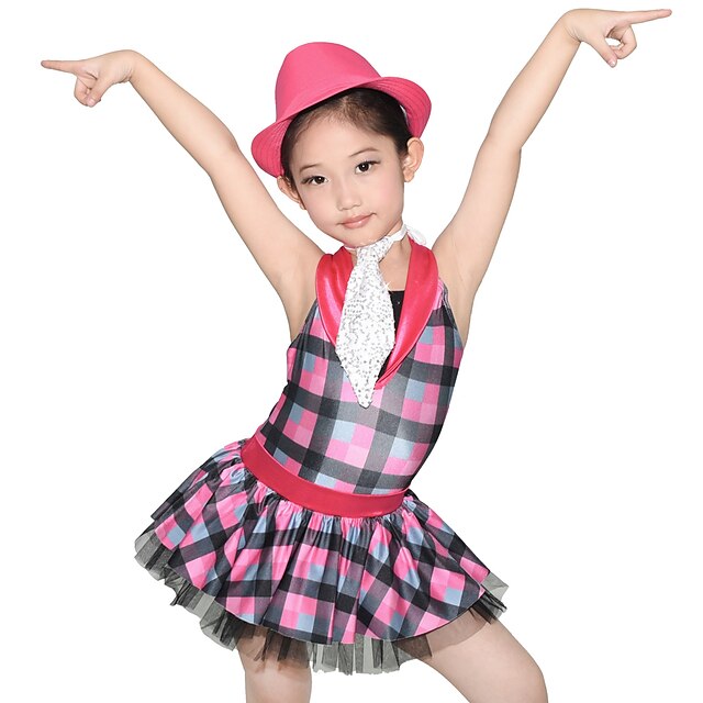  Kids' Dancewear Jazz Dress Ruffles Tier Paillette Women's Performance Sleeveless Natural Spandex Tulle Sequined / Cheerleader Costumes / Modern Dance
