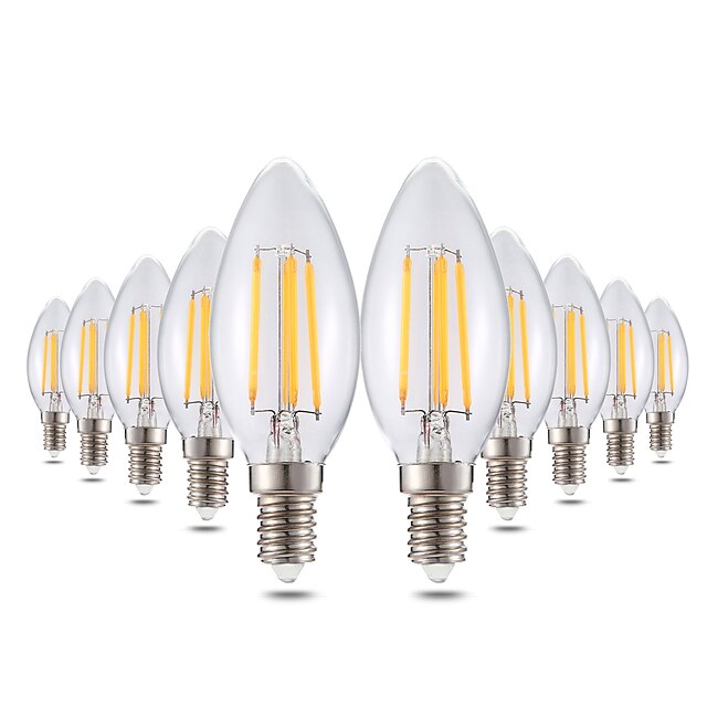  YWXLIGHT® 10pcs 4 W LED gyertyaizzók 300-400 lm E14 C35 4 LED gyöngyök COB Tompítható Dekoratív Meleg fehér 220-240 V / 10 db.
