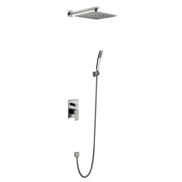  Shower Set Set - Rainfall Nickel Brushed Wall Mounted Ceramic Valve Bath Shower Mixer Taps / Brass / Two Handles Four Holes