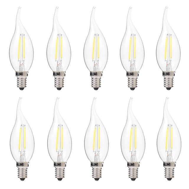  BRELONG® 10pcs 2W 200lm E14 Ampoules à Filament LED C35 2 Perles LED COB Décorative Blanc Chaud Blanc 220-240V