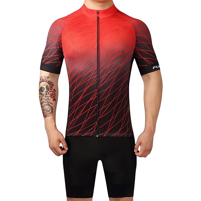  FUALRNY® Homens Manga Curta Camisa com Bermuda Bretelle - Vermelho Gradiente Moto Conjuntos Secagem Rápida Redutor de Suor Esportes Coolmax® Lycra Gradiente Ciclismo de Montanha Ciclismo de Estrada