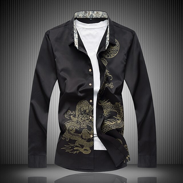  Men's Shirt Animal Shirt Collar Daily Print Long Sleeve Tops Chinoiserie White Black Wine