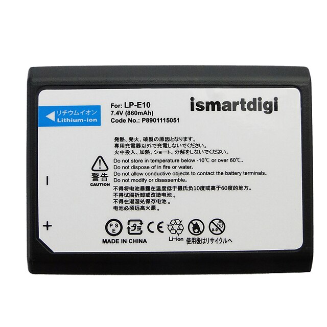  Ismartdigi LPE10 7.4V 860mAh Camera Battery for Canon EOS 1100D 1200D 1300D X50 T3