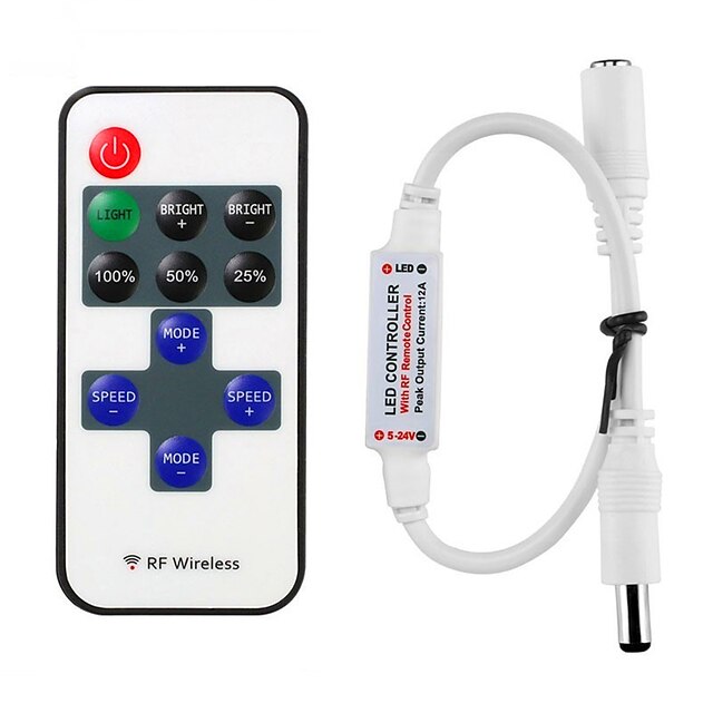  HKV® Mini RF Wireless Dimmer LED Remote Controller 11keys For LED Strip Lights