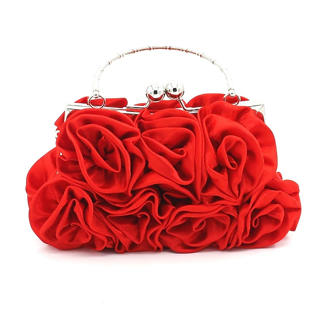 Elegant Red Floral Evening Clutch Bag – Vintage Rose Design with Silver Handle for Weddings, Proms, and Formal Events 12