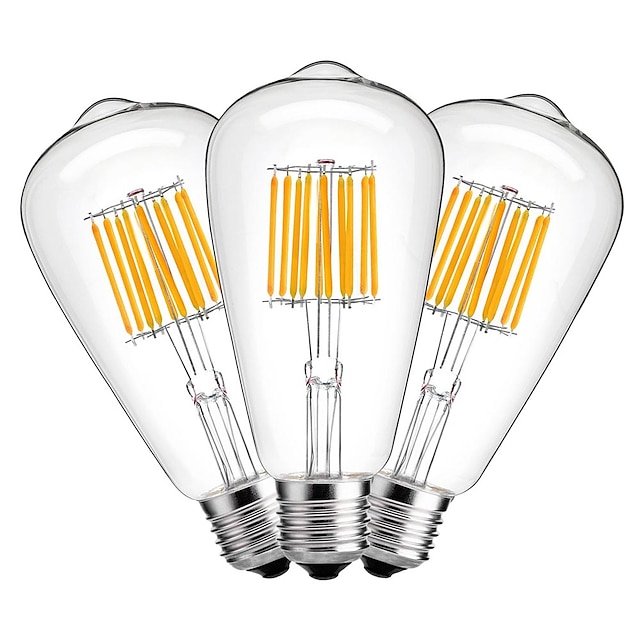  3pçs 10 W Lâmpadas de Filamento de LED 1000 lm E27 ST64 10 Contas LED COB Decorativa Branco Quente 220-240 V / 3 pçs