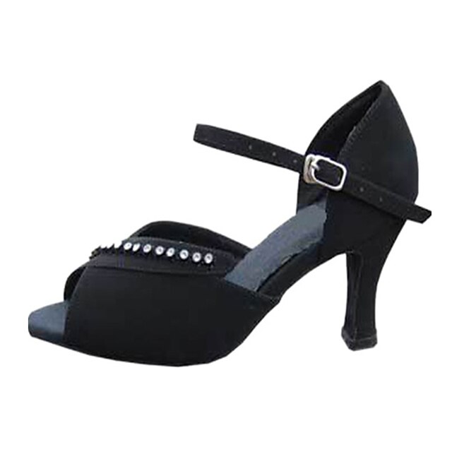 Women's Latin Shoes Silk Sandal Buckle / Crystals / Rhinestones Stiletto Heel Customizable Dance Shoes Black / Performance / Leather
