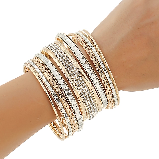  Women's Rhinestone Rhinestone Multi Layer Bangles Cuff Bracelet ID Bracelet - Bohemian Multi Layer Fashion Punk Circle Gold Silver