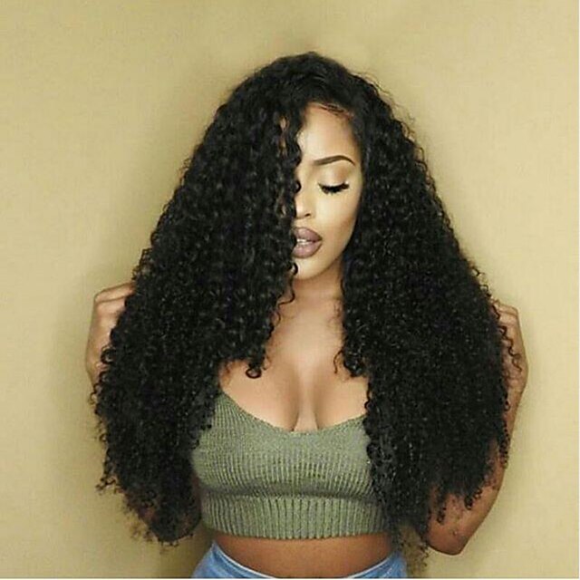  Remy Human Hair Glueless Lace Front Lace Front Wig style Kinky Curly Wig 130% 150% Density Natural Hairline African American Wig 100% Hand Tied Women's Short Medium Length Long Human Hair Lace Wig