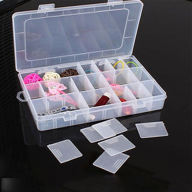  24 Compartment Adjustable Rectangle Container Plastic Storage Jewelry Beads Box