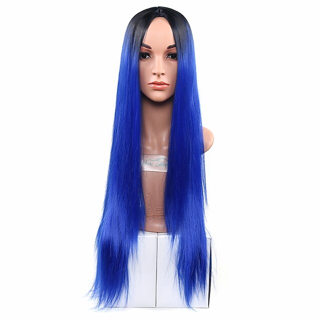  Synteettiset peruukit Suora Suora Peruukki Pitkä Vaaleahiuksisuus Sininen Synteettiset hiukset Naisten Liukuvärjätyt hiukset Sininen Ruskea